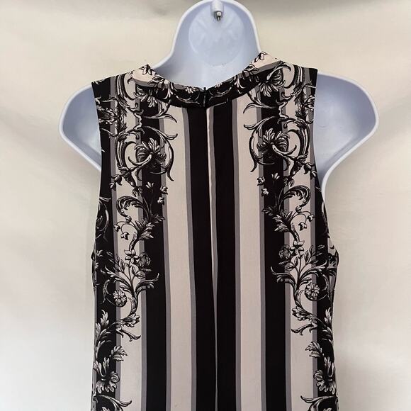 Bar III Stripe Shift Dress Sz M Black Cream Floral Mod Retro Chic Cocktail 60s - Picture 5 of 13